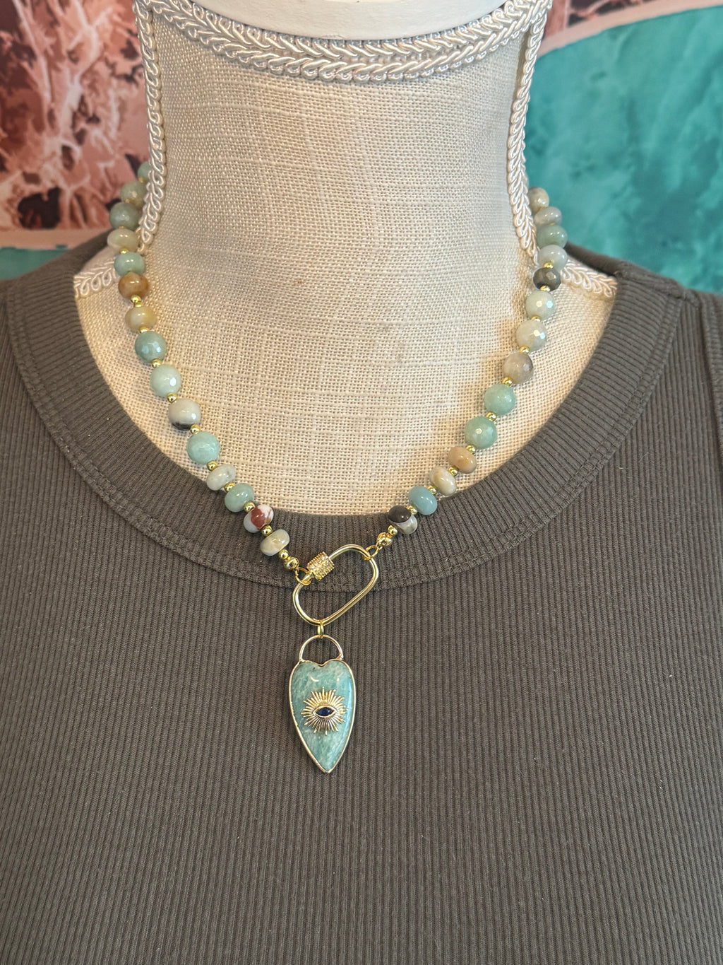 Amazonite Evil Eye Necklace – 18”