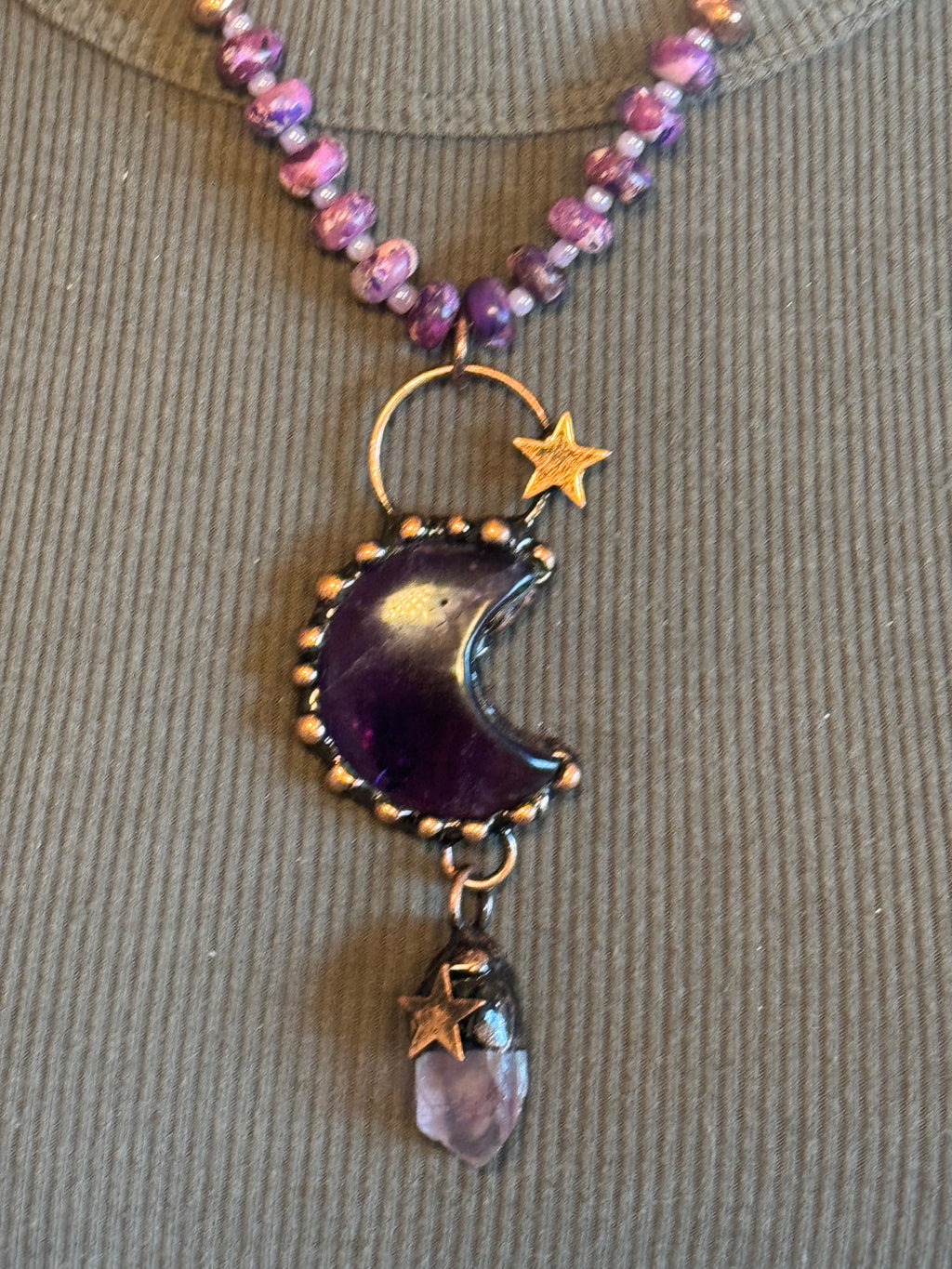 Copper and Amethyst Celestial Moon Statement Necklace