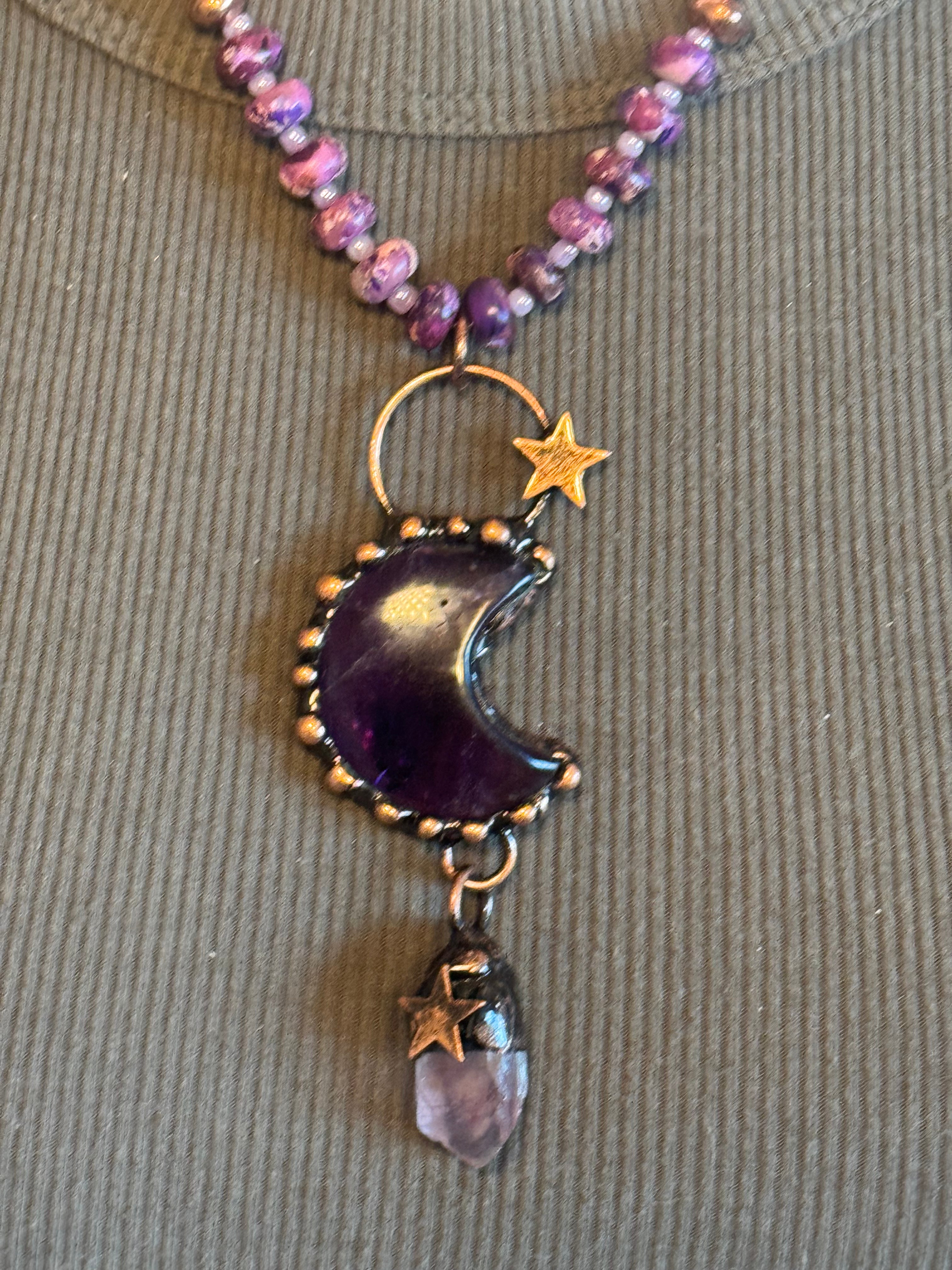 Copper and Amethyst Celestial Moon Statement Necklace