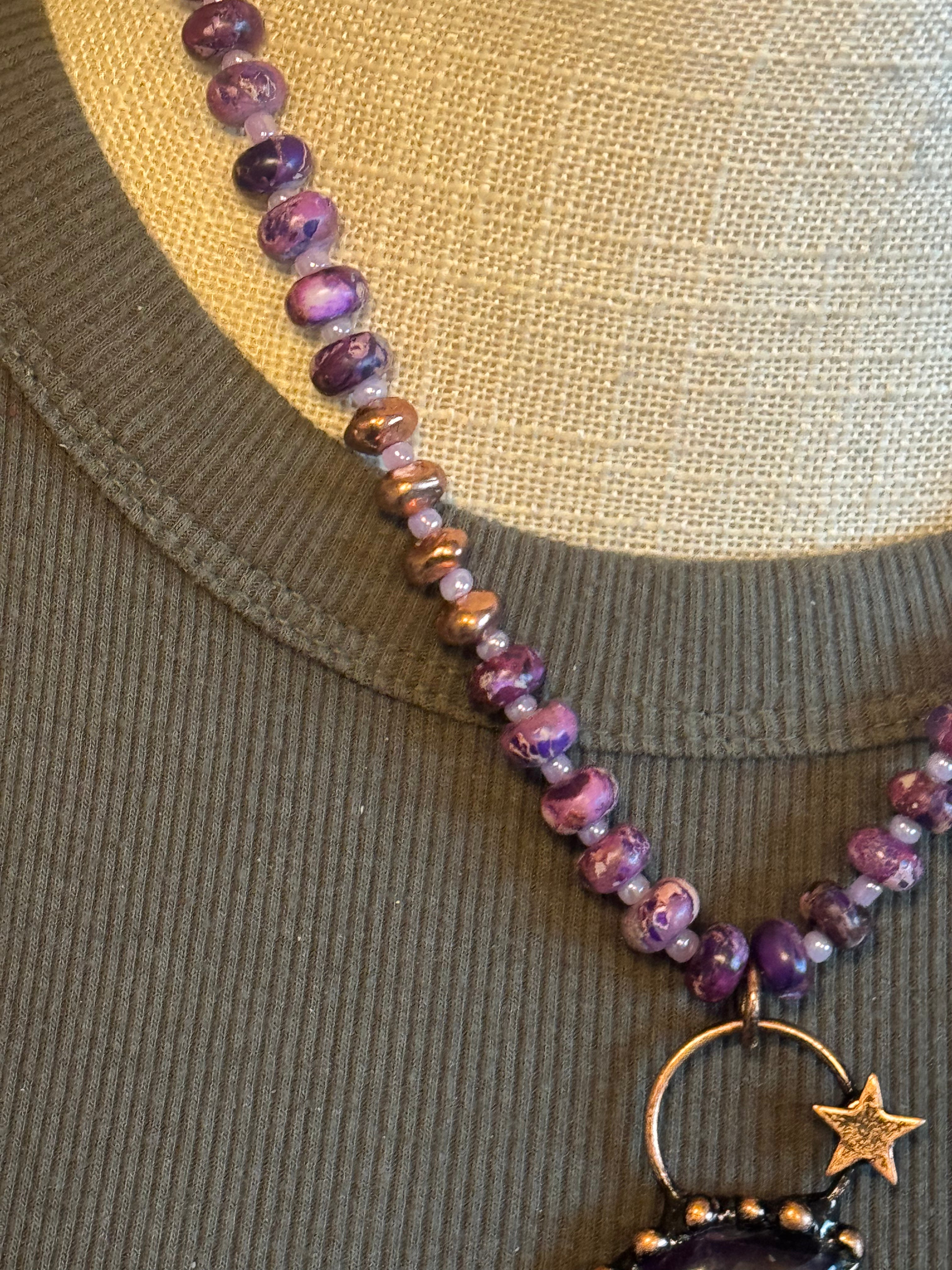 Copper and Amethyst Celestial Moon Statement Necklace