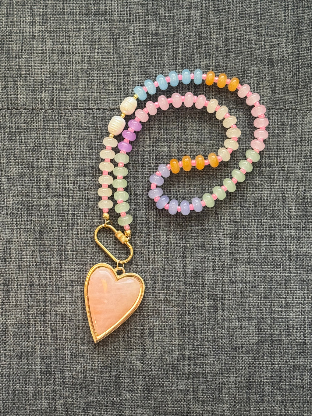 Candy Necklace with Rose Quartz Heart Pendant – 18”