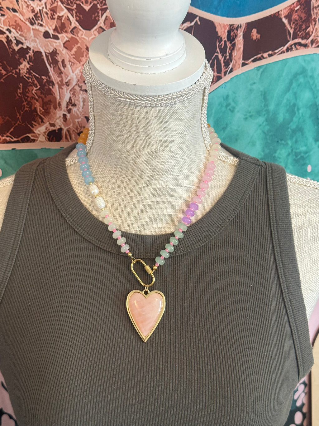 Candy Necklace with Rose Quartz Heart Pendant – 18”