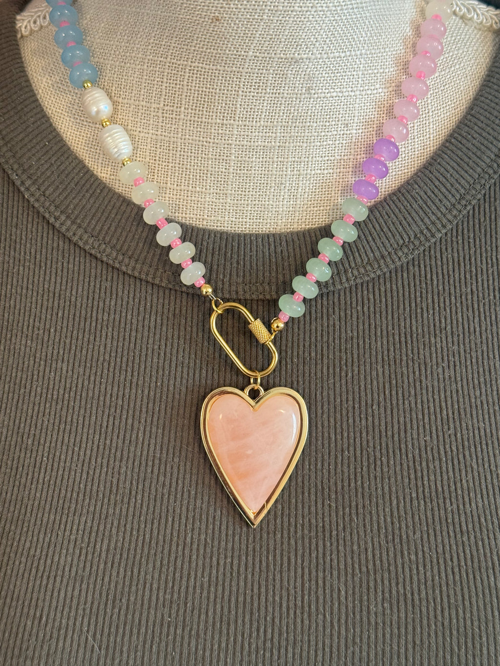 Candy Necklace with Rose Quartz Heart Pendant – 18”