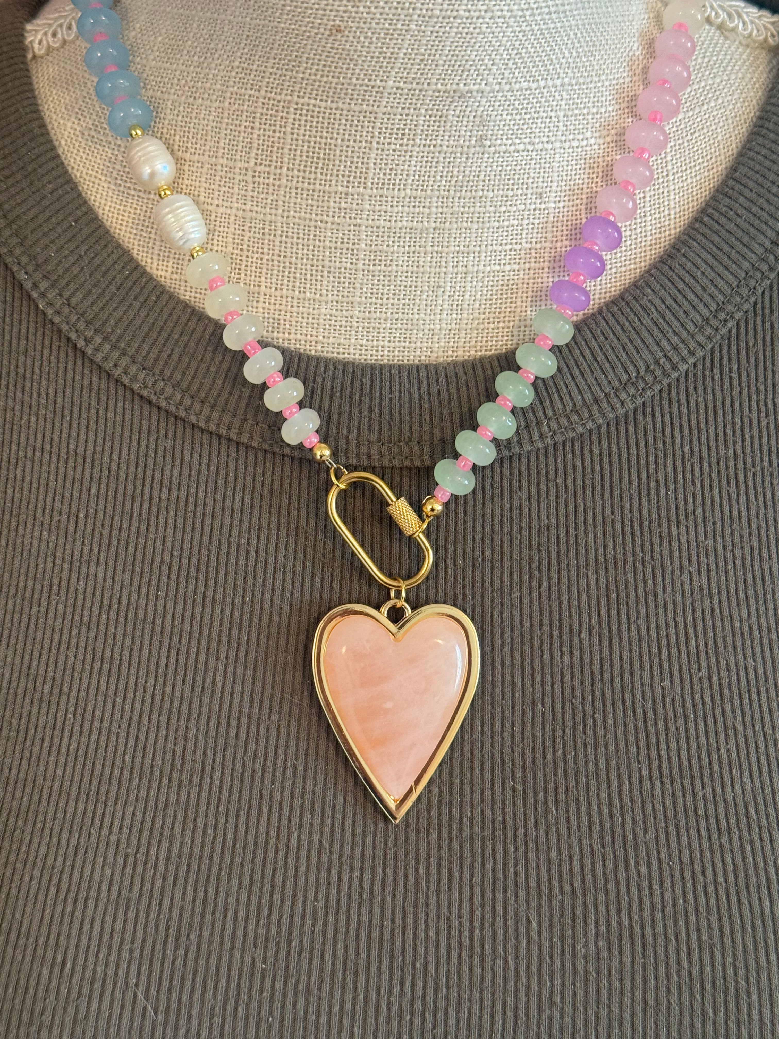 Candy Necklace with Rose Quartz Heart Pendant – 18”