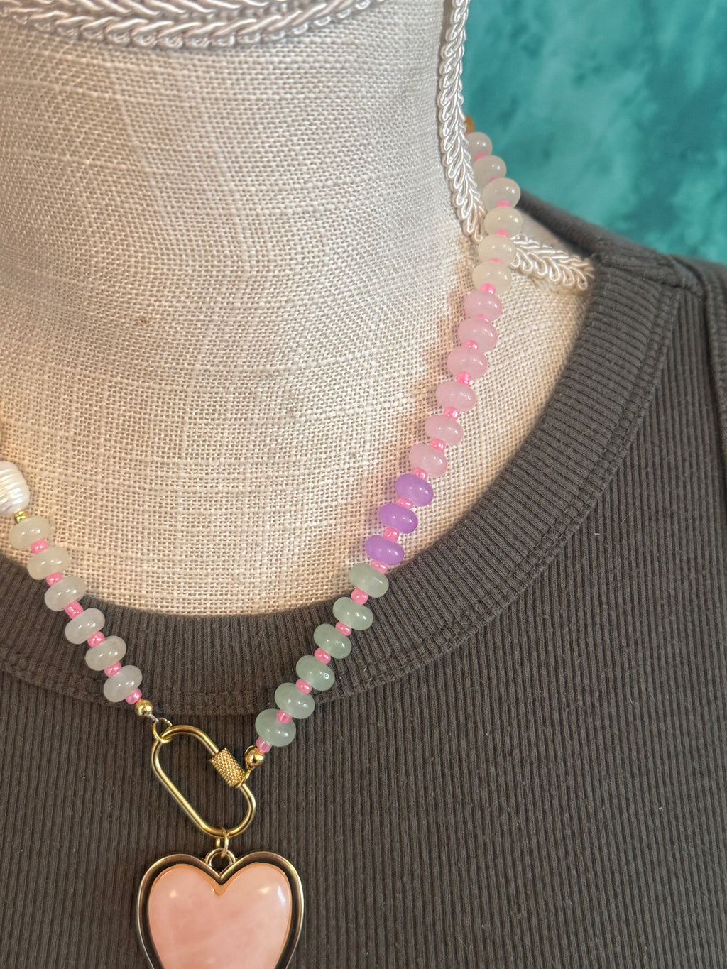 Candy Necklace with Rose Quartz Heart Pendant – 18”