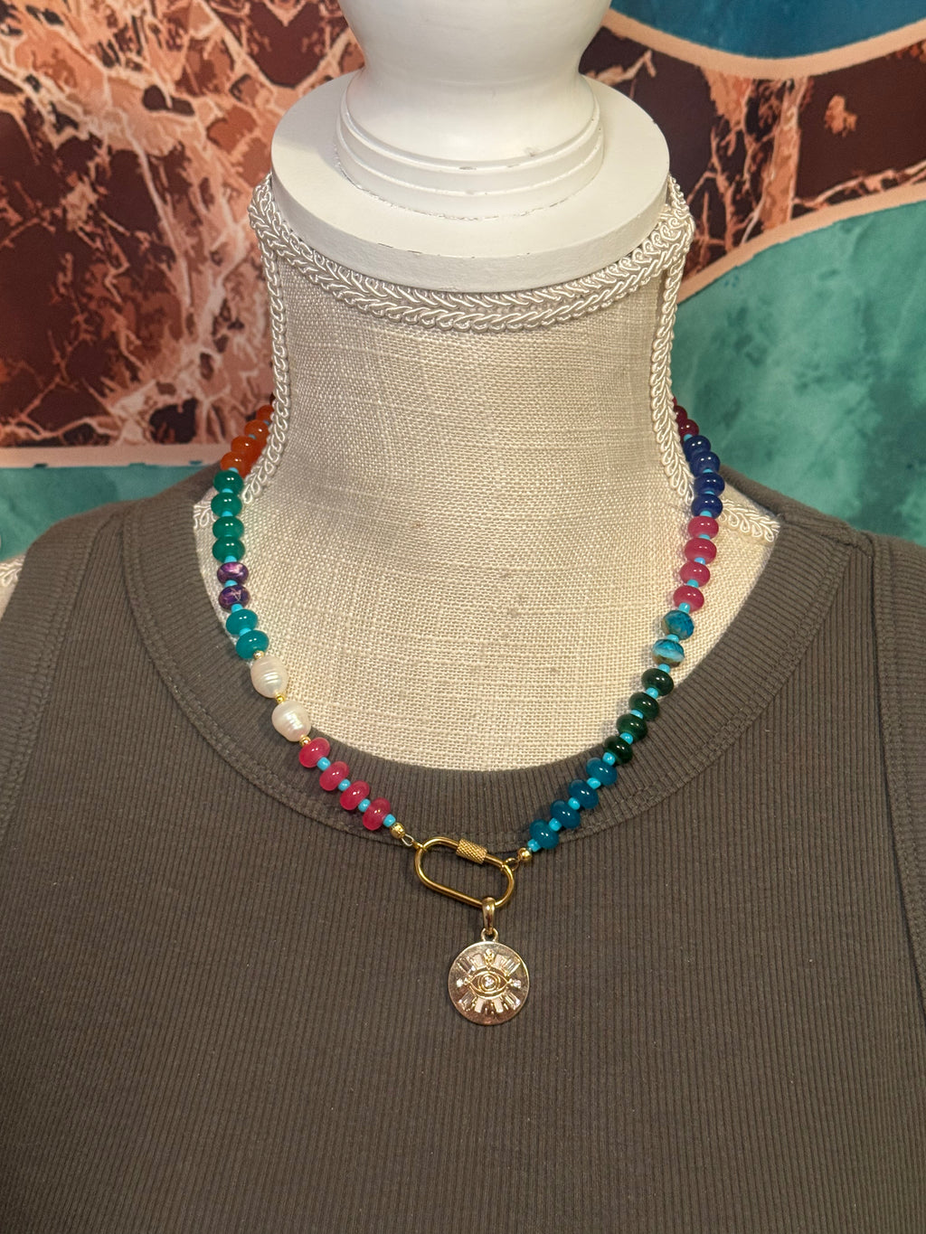 Candy necklace with evil eye pendant/18”