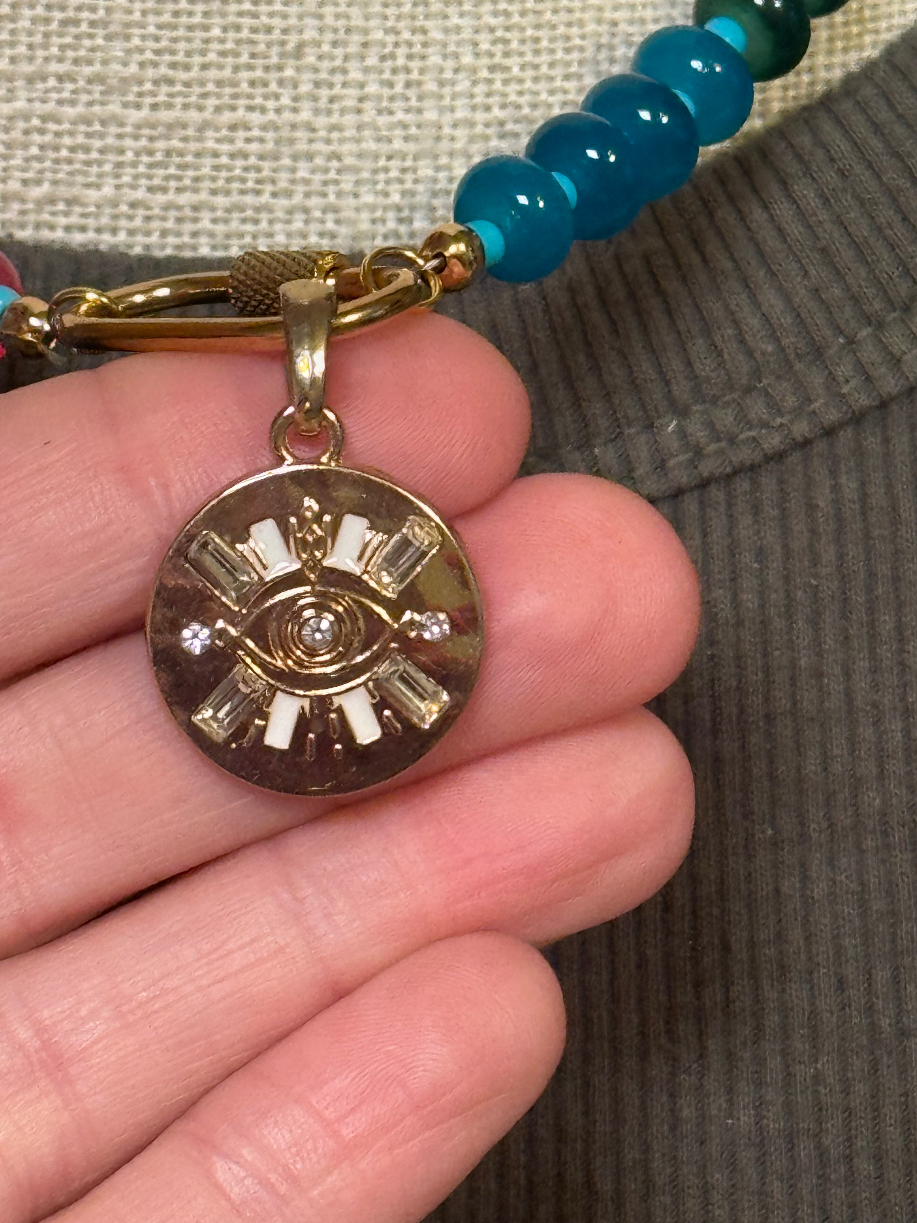 Candy necklace with evil eye pendant/18”