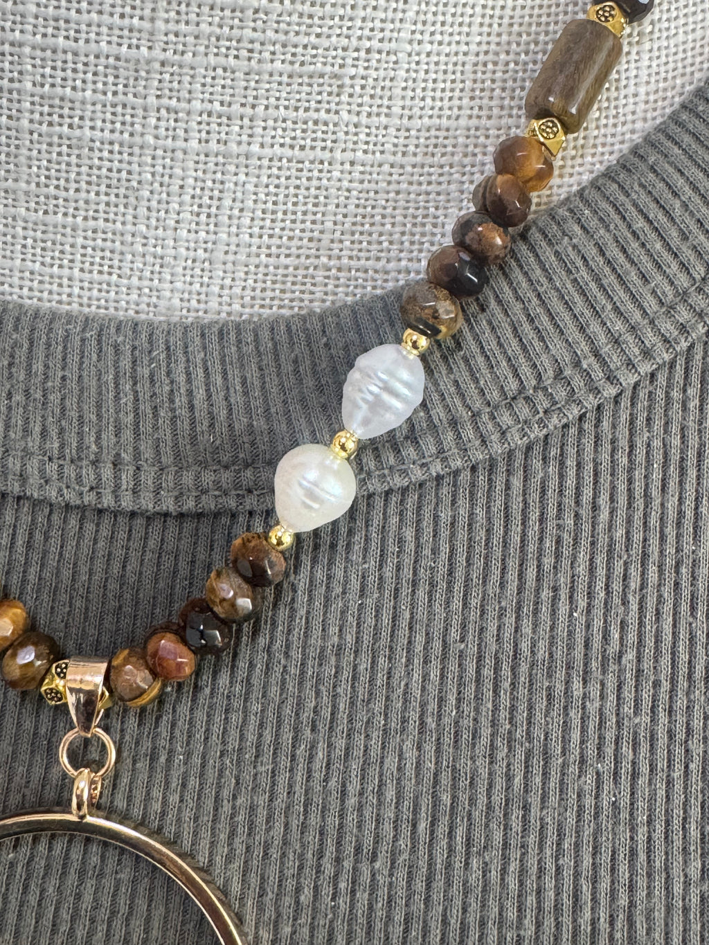Tiger eye and Pearl Necklace 18”