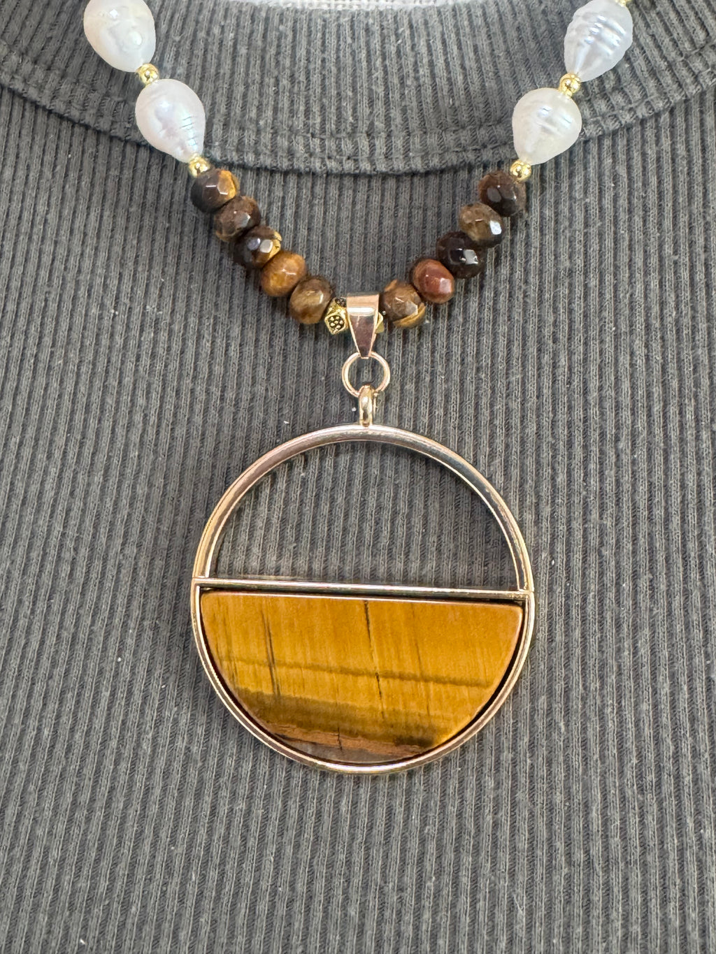 Tiger eye and Pearl Necklace 18”