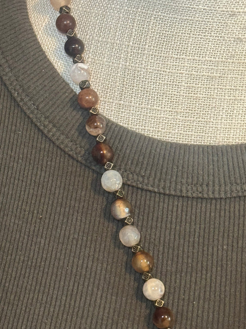 18” Fire Opal Necklace with Ammonite Pendant
