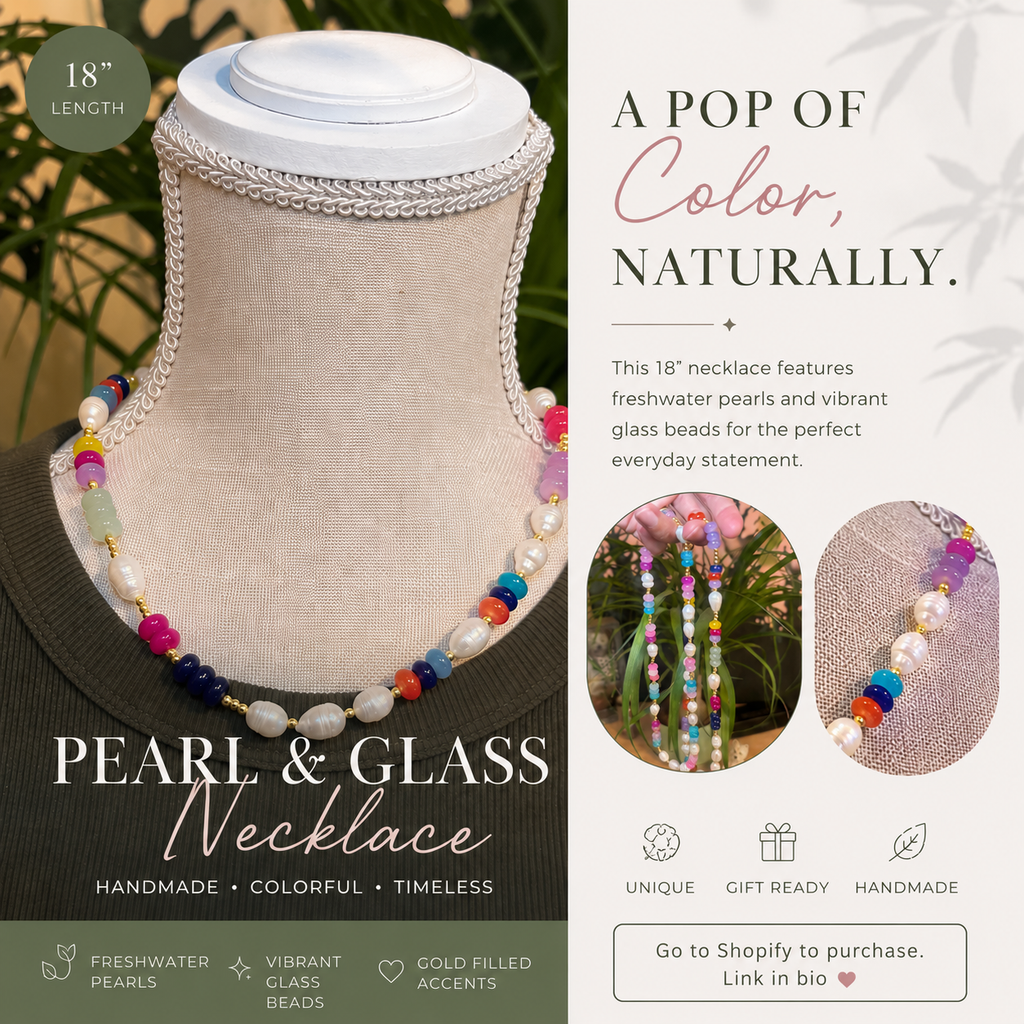 Pearl & Glass Bead Necklace – 18”