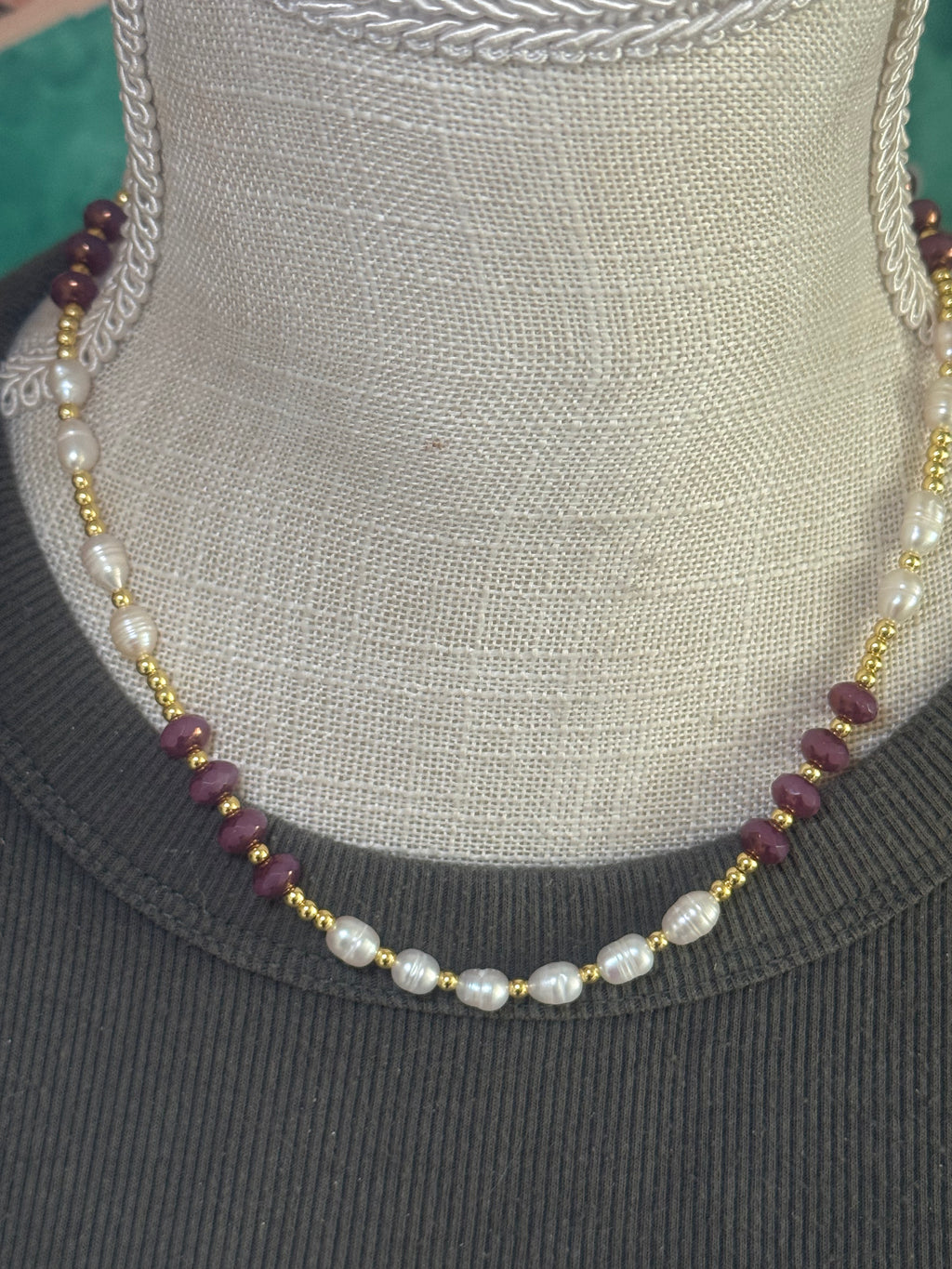 Pearl & Opaline Fire Polished Bead Necklace – 18”