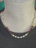 Pearl & Opaline Fire Polished Bead Necklace – 18”