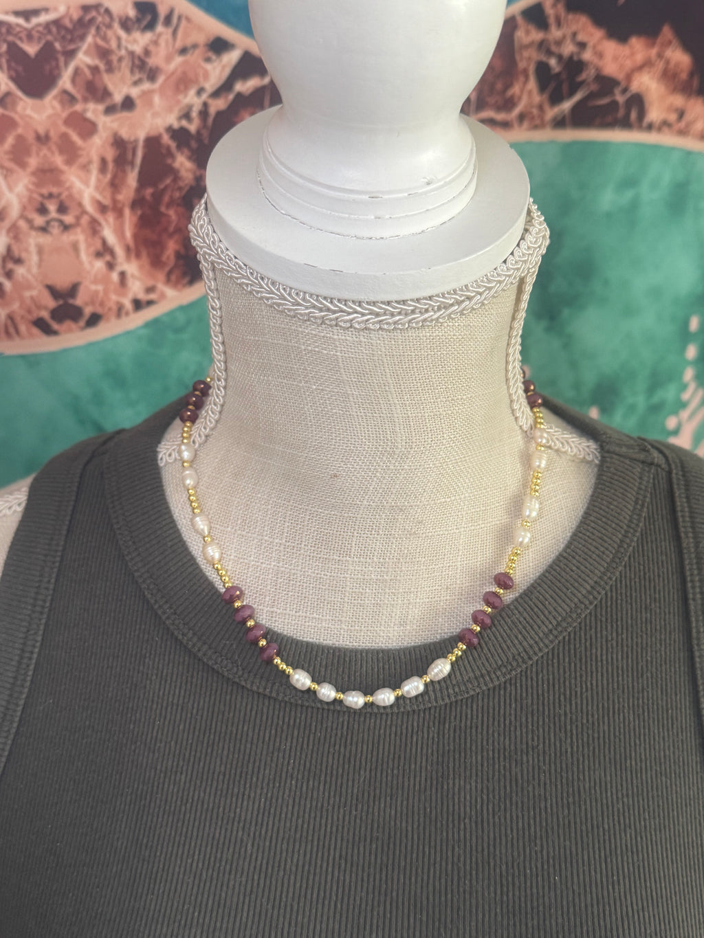 Pearl & Opaline Fire Polished Bead Necklace – 18”