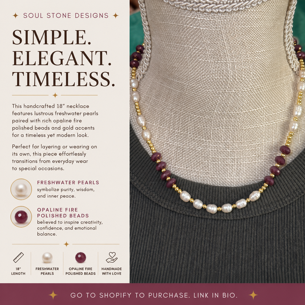 Pearl & Opaline Fire Polished Bead Necklace – 18”