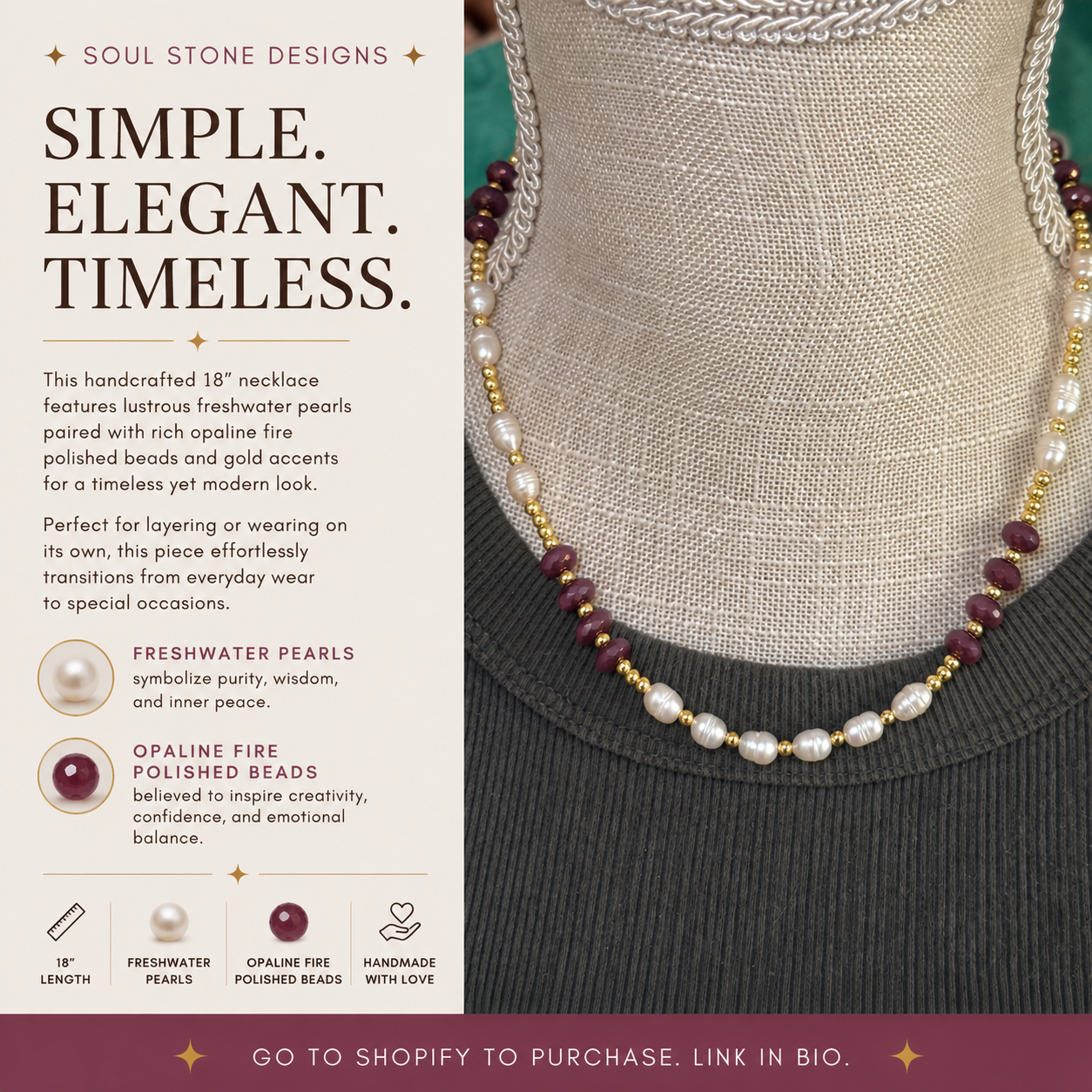 Pearl & Opaline Fire Polished Bead Necklace – 18”