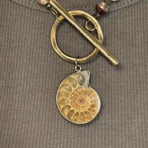 18” Fire Opal Necklace with Ammonite Pendant