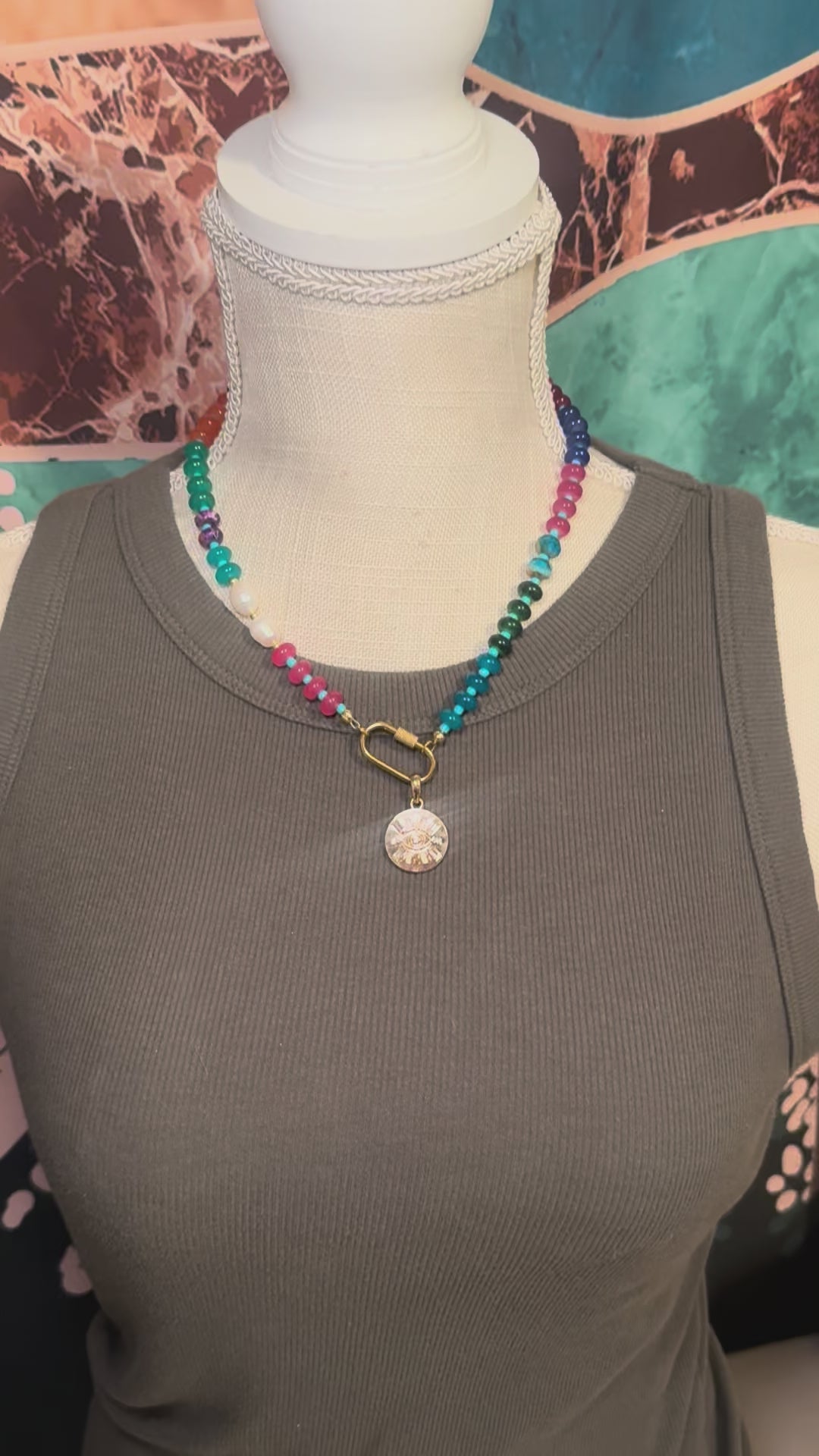 Candy necklace with evil eye pendant/18”