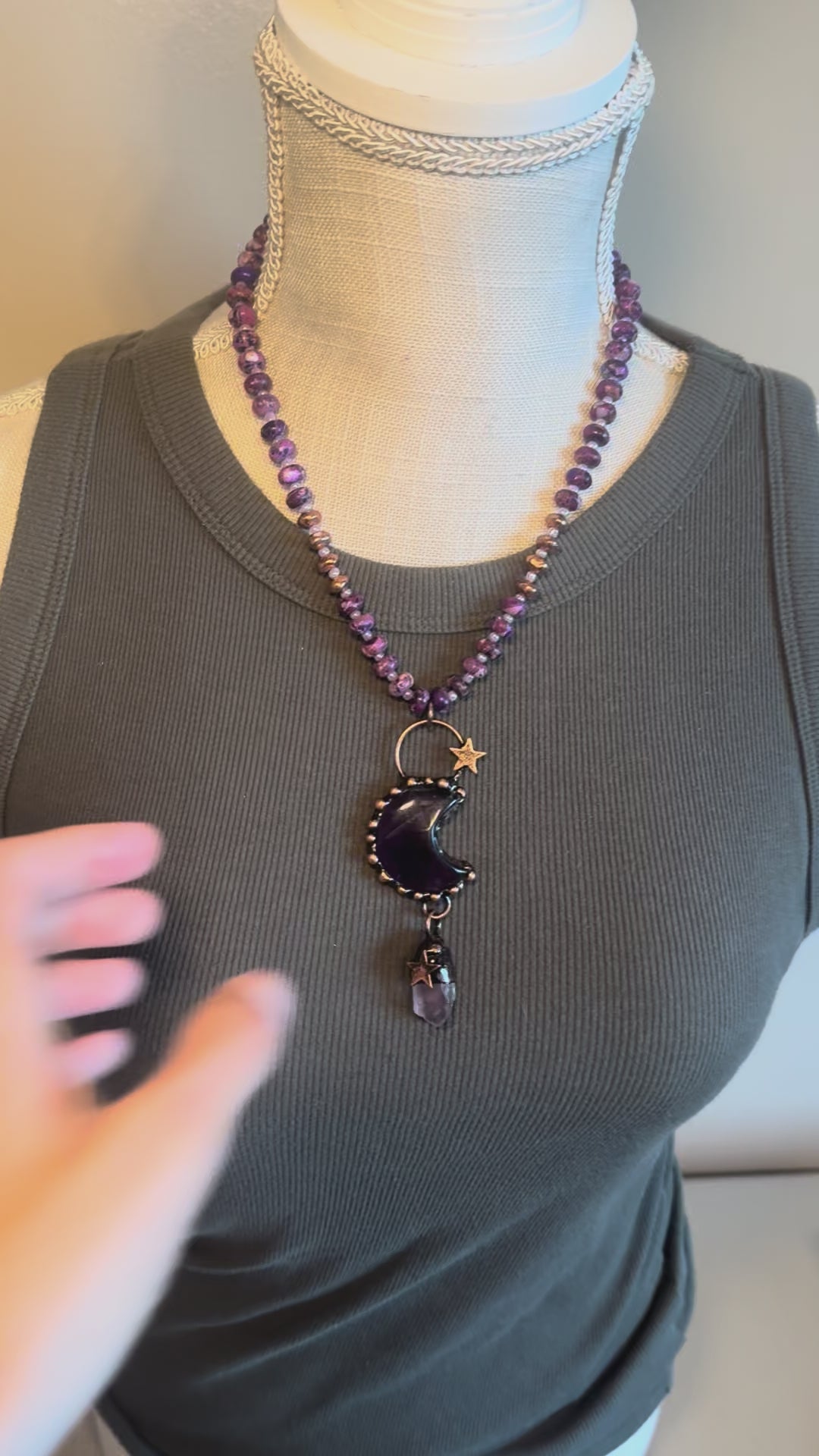 Copper and Amethyst Celestial Moon Statement Necklace
