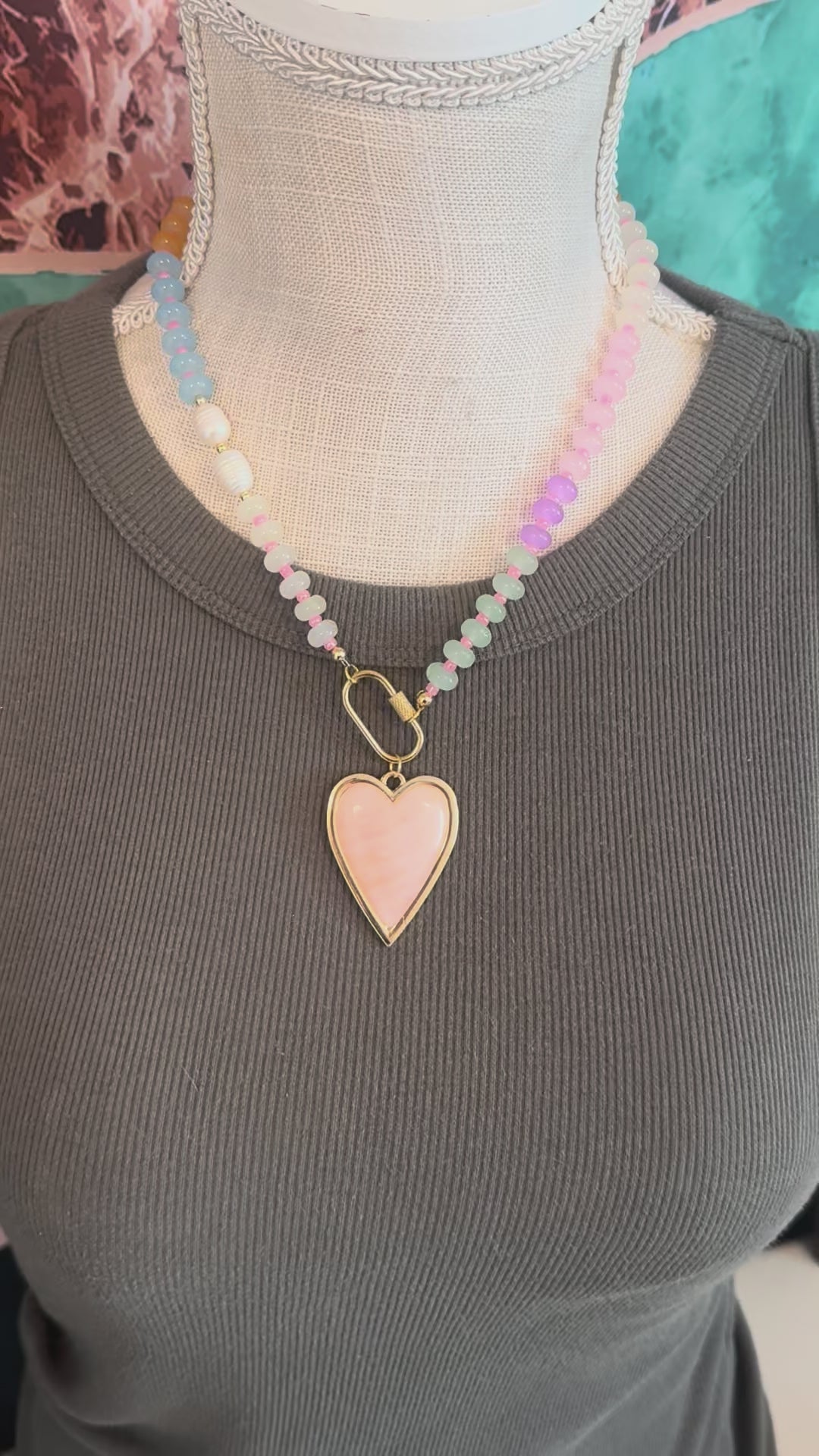 Candy Necklace with Rose Quartz Heart Pendant – 18”