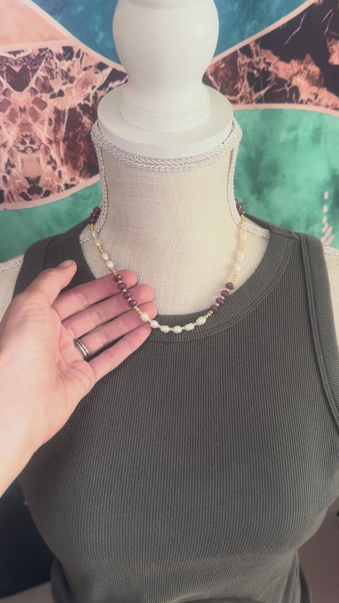 Pearl & Opaline Fire Polished Bead Necklace – 18”
